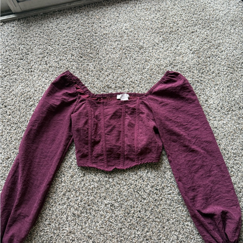 ❤️Off-Shoulder Long Sleeve Crop Top in Deep Plum